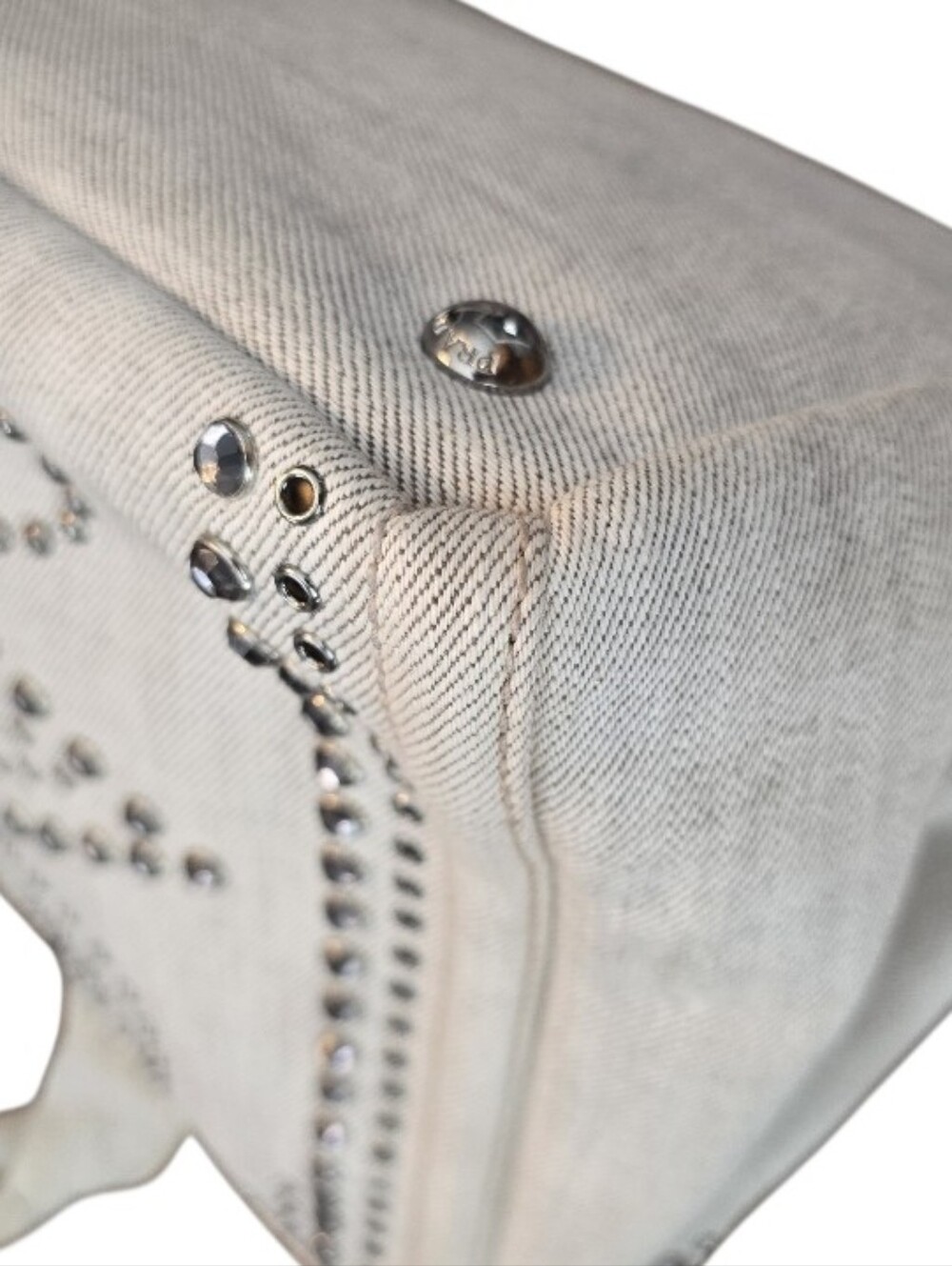 Prada Crystal Studded Lg Canapa Denim Tote w/ Card & Crossbody Strap in EUC - Picture 13 of 16